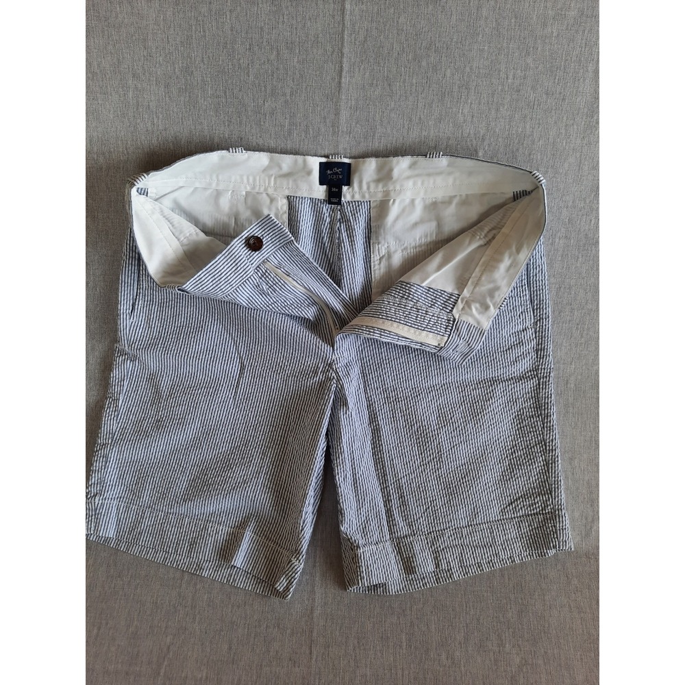 J.Crew The Chino Men 34 Shorts Solid Lined Wrinkled Striped Button Zip Navy Blue